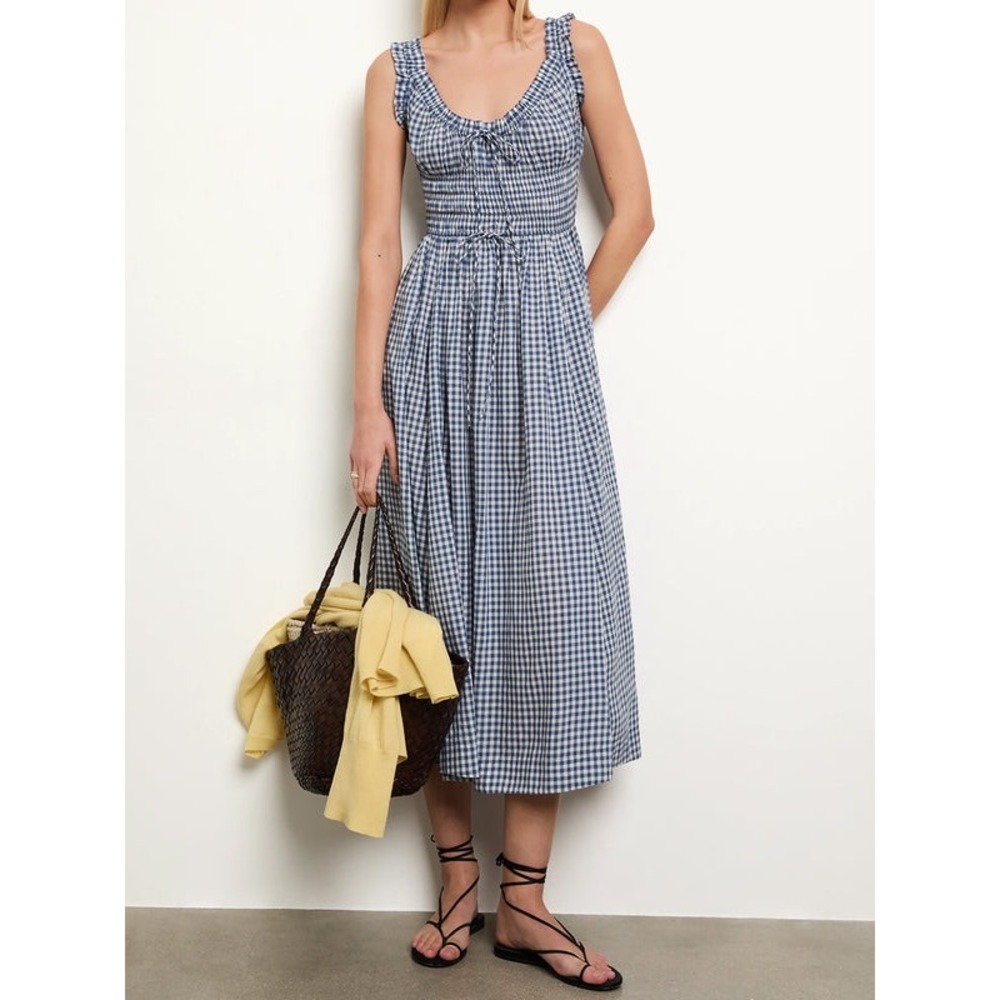 Doen Emmaretta Midi Dress in Blue Gingham Size Medium